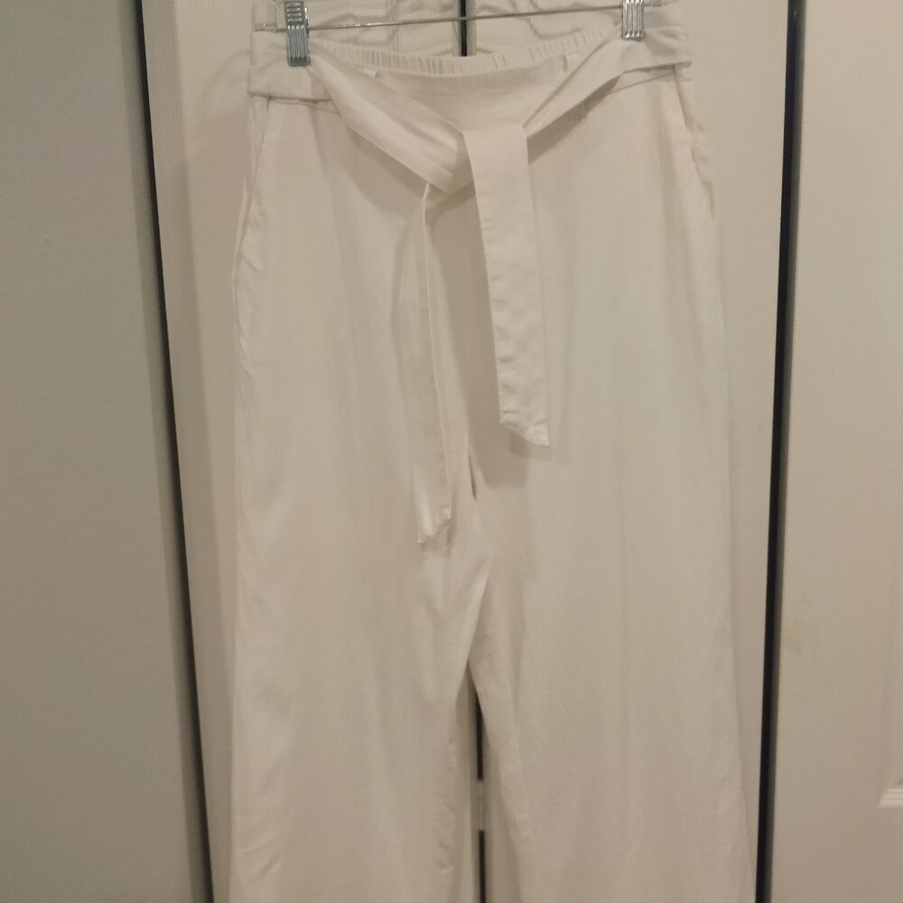 Land N Sea  High rise wide leg white linen pants with sash